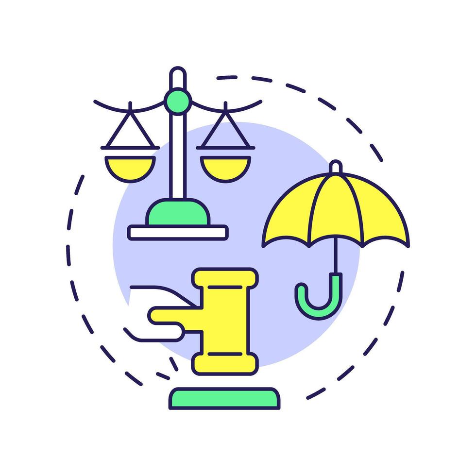 Law equality multi color concept icon. Equal protection, legal system. Legislation, justice. Round shape line illustration. Abstract idea. Graphic design. Easy to use in infographic, presentation vector
