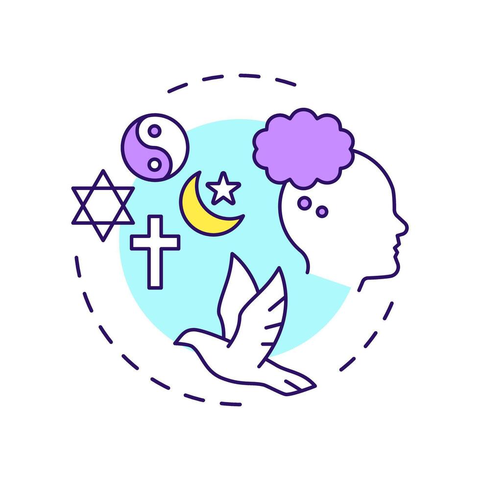 Religion freedom and thought multi color concept icon. Personal faith, worship. Round shape line illustration. Abstract idea. Graphic design. Easy to use in infographic, presentation vector