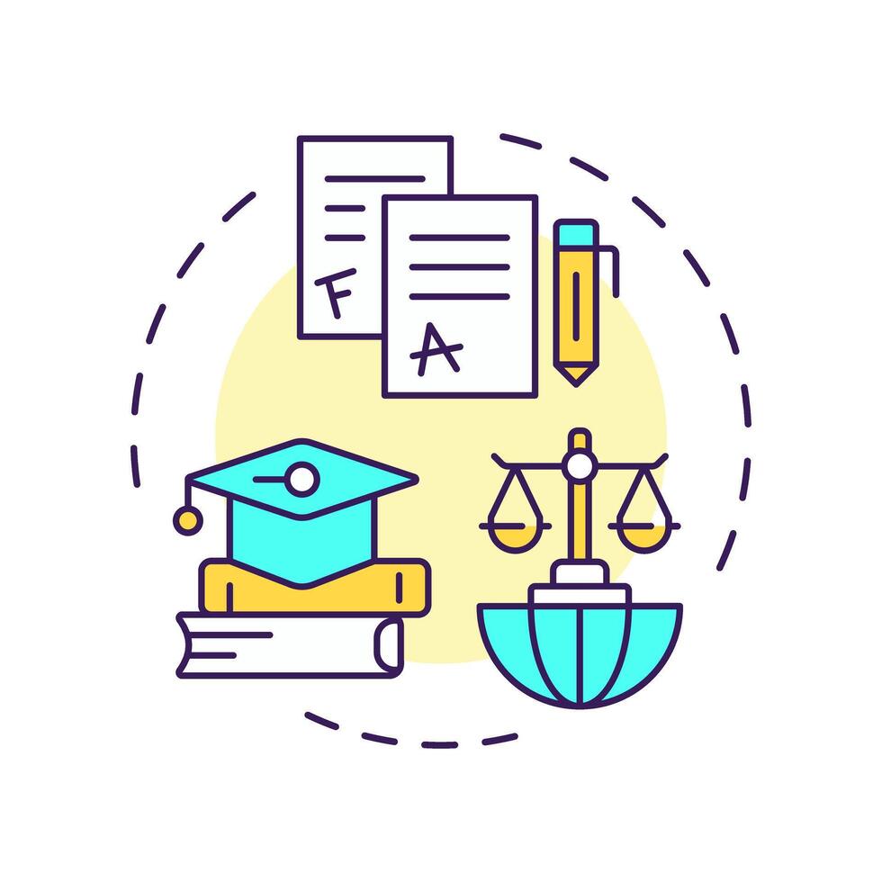Education right multi color concept icon. School tests, graduation. Learning, teaching. Round shape line illustration. Abstract idea. Graphic design. Easy to use in infographic, presentation vector