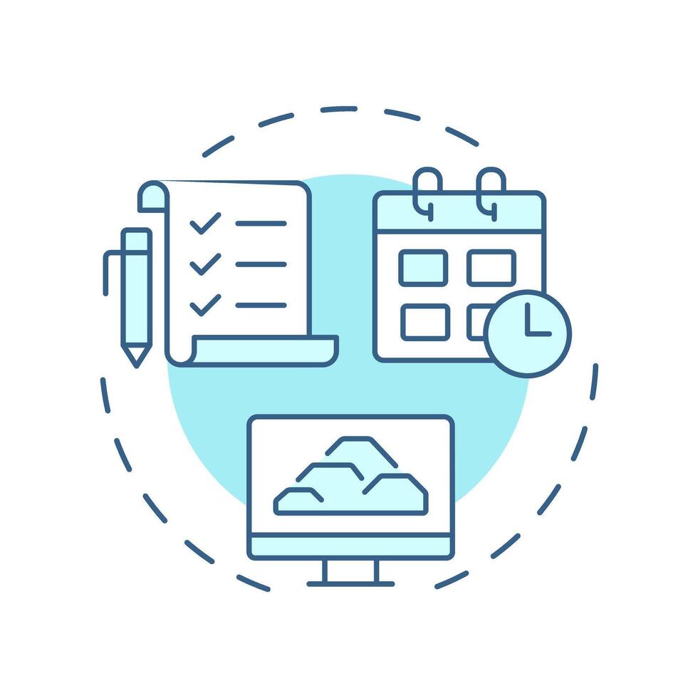Planning reports soft blue concept icon. Future manufacturing activities scheduling strategy. MRP output. Round shape line illustration. Abstract idea. Graphic design. Easy to use in booklet vector