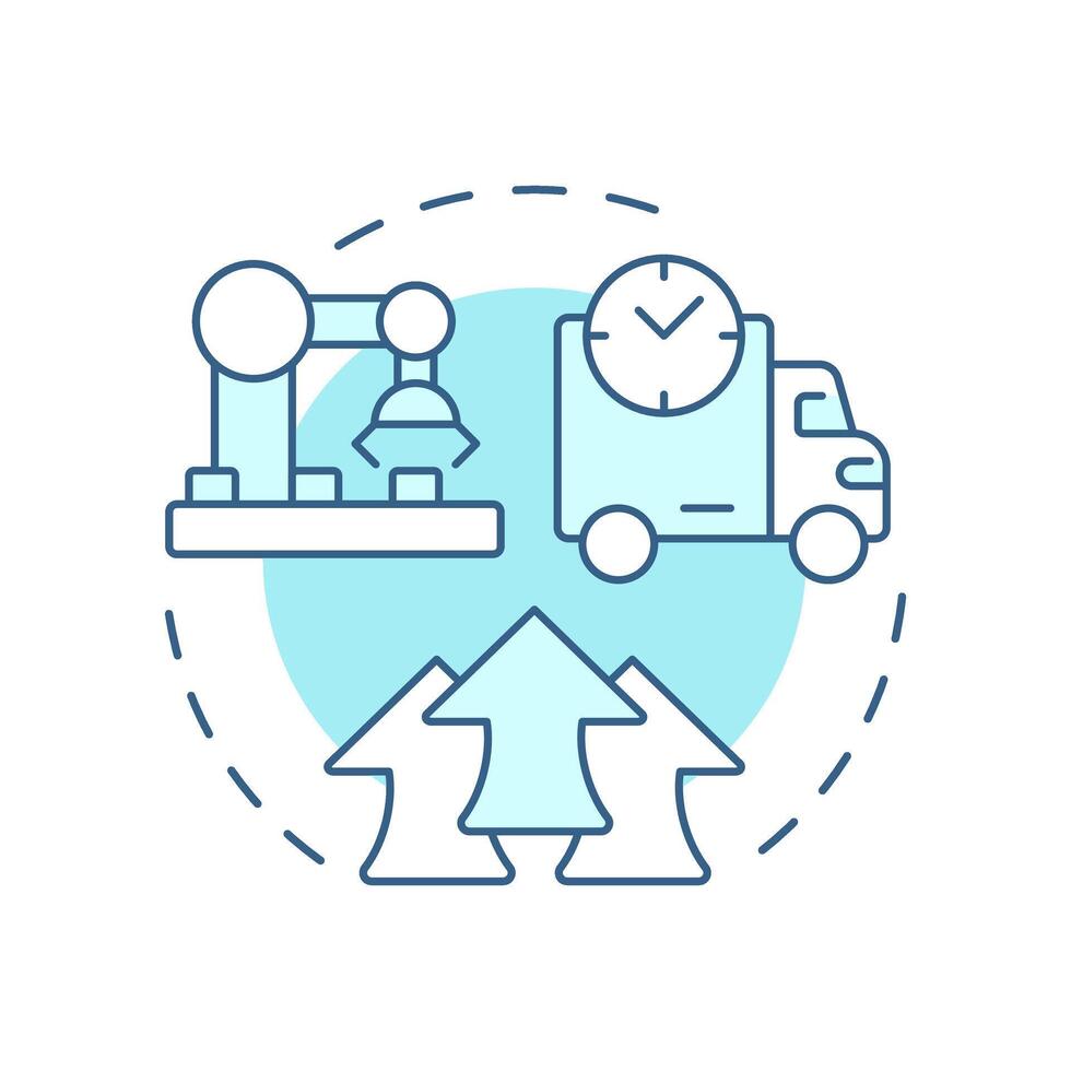 Improves on time delivery soft blue concept icon. Shipment deadlines coordination. Benefit of MRP II. Round shape line illustration. Abstract idea. Graphic design. Easy to use in article vector