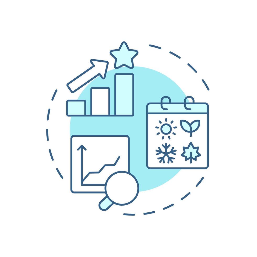 Seasonal demand forecasting soft blue concept icon. Analyzing historical sales data. Benefit of MRP II. Round shape line illustration. Abstract idea. Graphic design. Easy to use in booklet vector