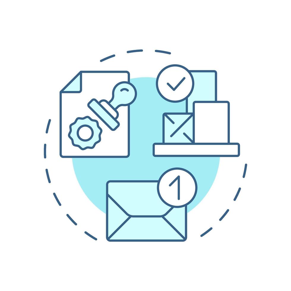 Order release notices soft blue concept icon. Authorizations to commence procurement for production. MRP output. Round shape line illustration. Abstract idea. Graphic design. Easy to use in article vector