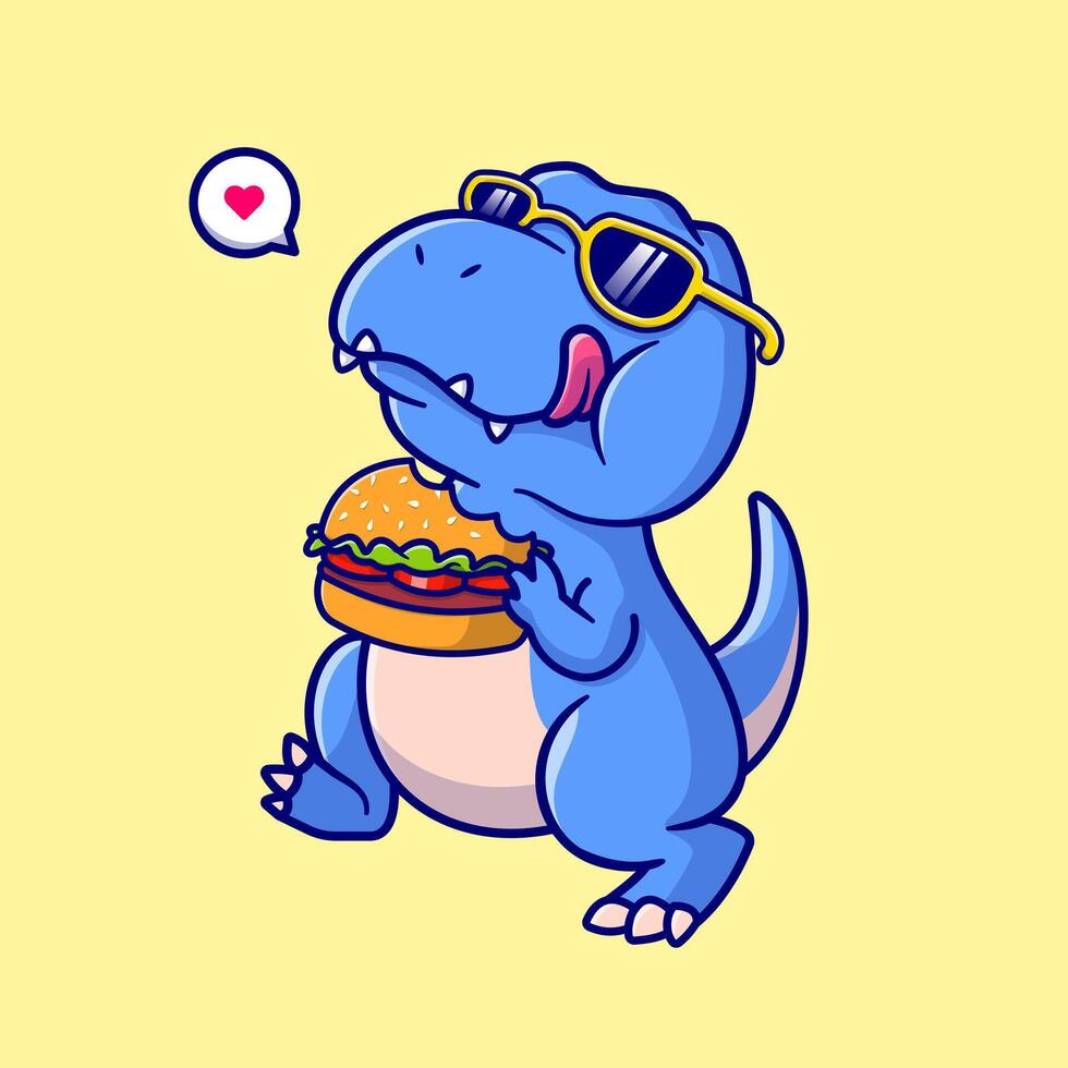 Cute Dinosaur Eating Burger Cartoon vector