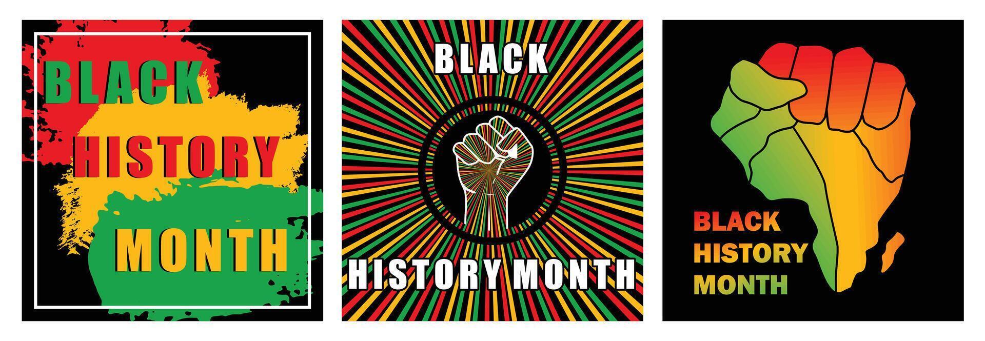 Black History Month designs featuring empowering symbols and African inspired themes. vector