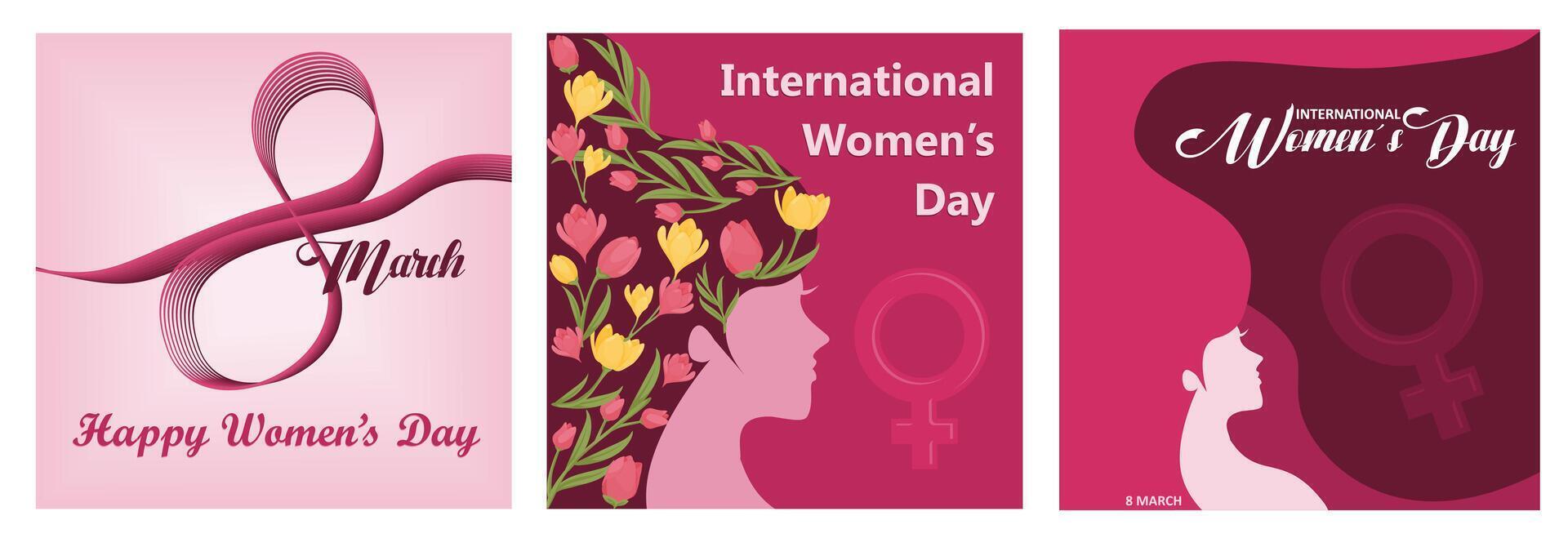 International Women's Day Design illustrations with floral and feminine themes. vector