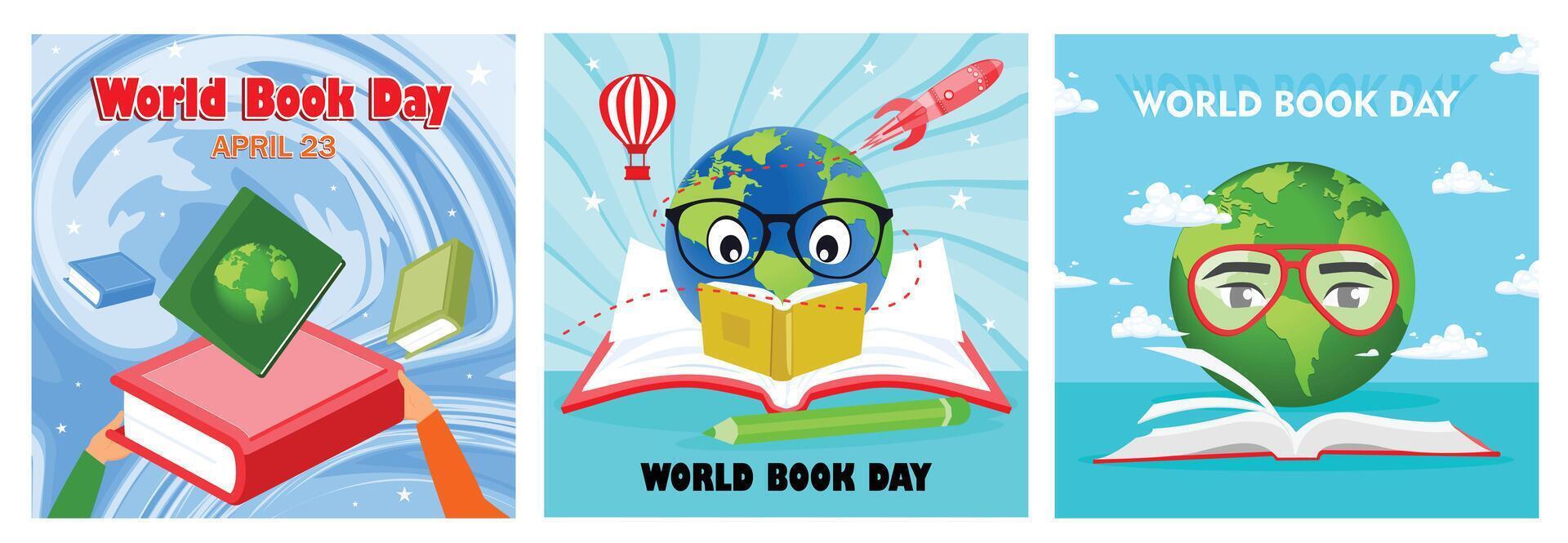 Celebrating World Book Day with earth themed creative illustrations and books. vector