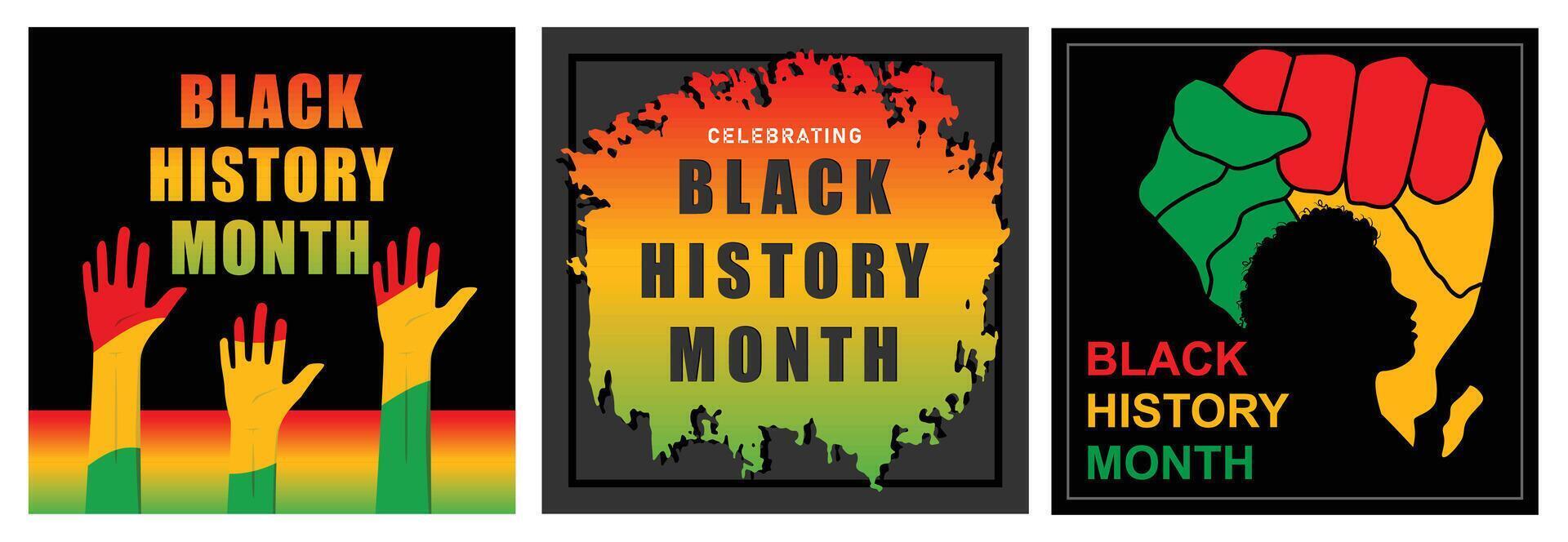 Collection of Black History Month graphics depicting unity and celebration. vector