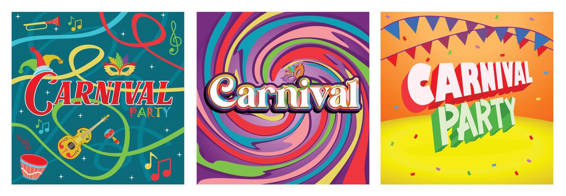 Colorful carnival party backgrounds with decorative elements and text design. vector