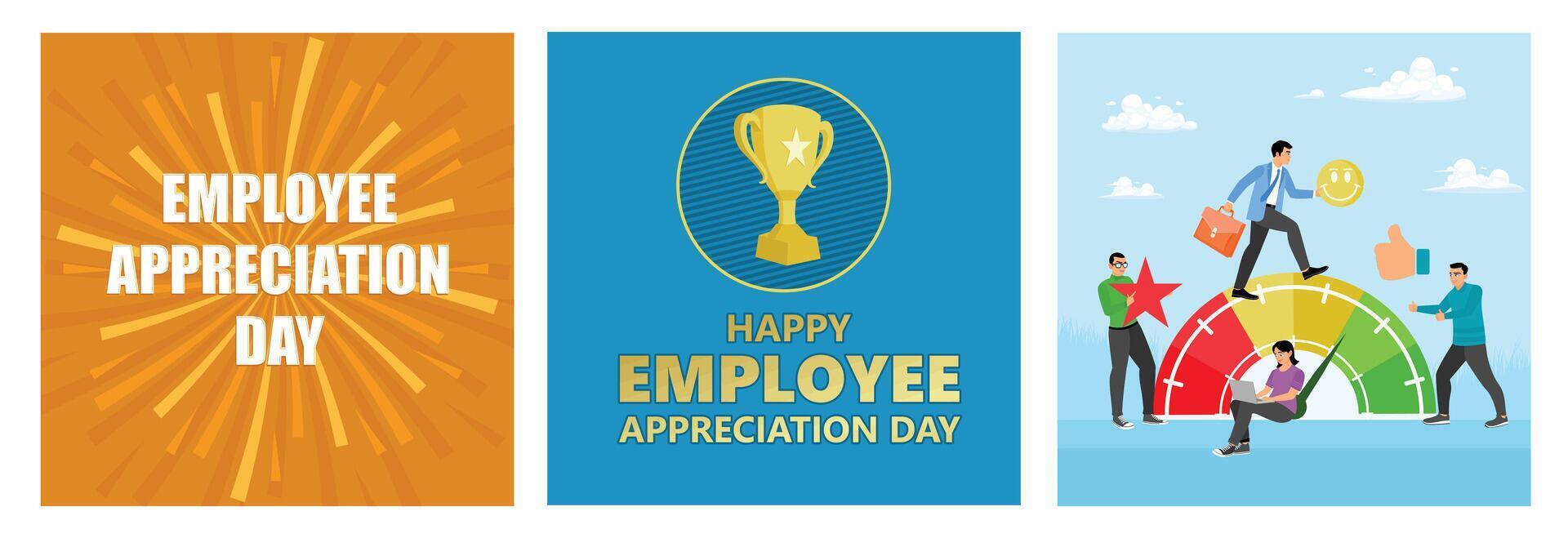 Employee Appreciation Day celebration concepts featuring awards and team activities. vector