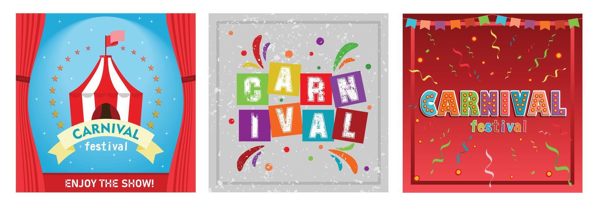 Colorful carnival festival banners featuring circus tent and festive graphics. vector
