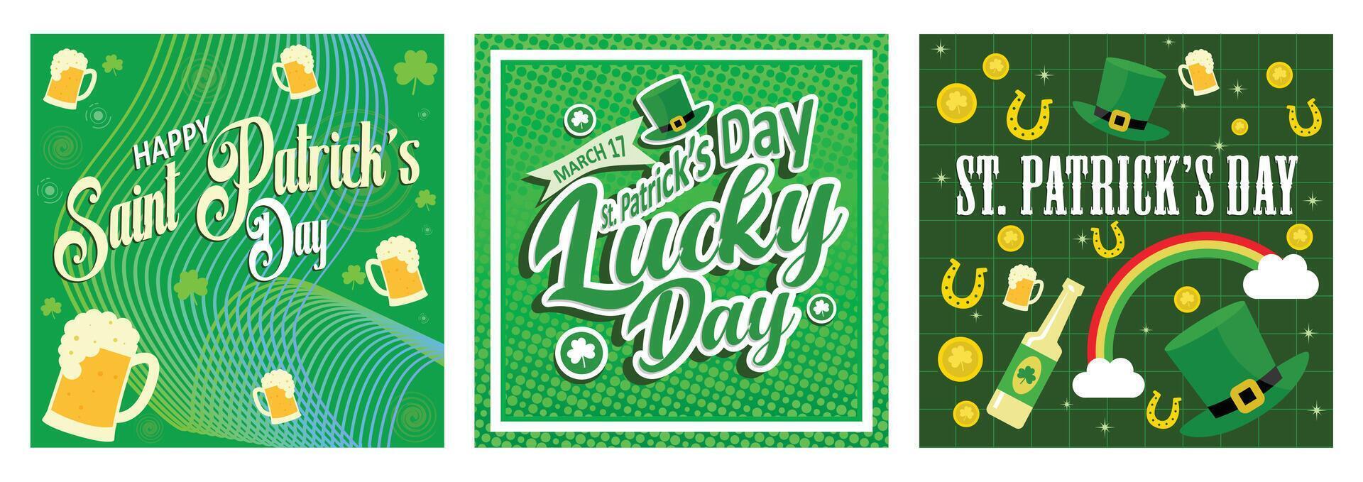 Festive Saint Patrick's Day designs featuring green themes and holiday elements. vector