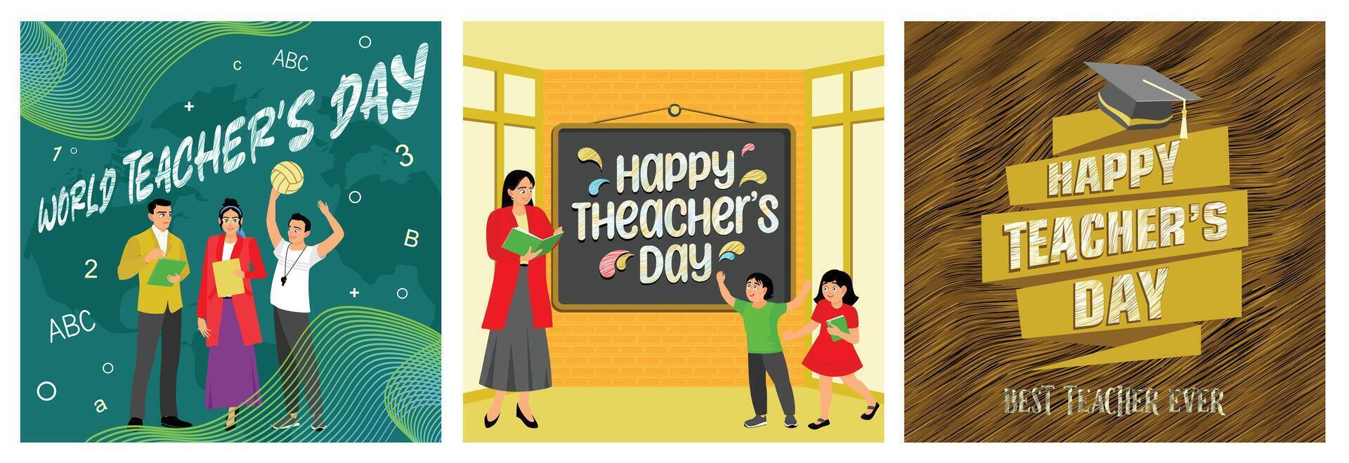 Celebrating World Teacher's Day with diverse themes and backgrounds. vector