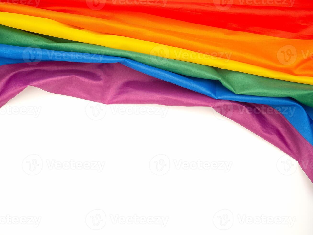 The rainbow flag or LGBT is on a white background with copy space for text photo