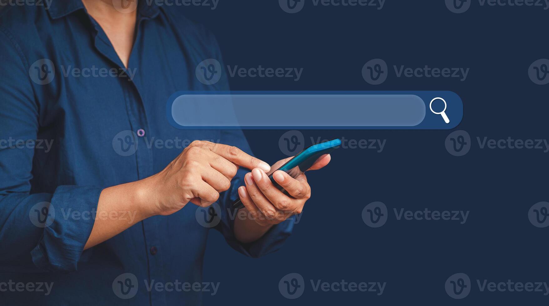 Close-up of hands businessman using a smartphone to search for information on the internet photo