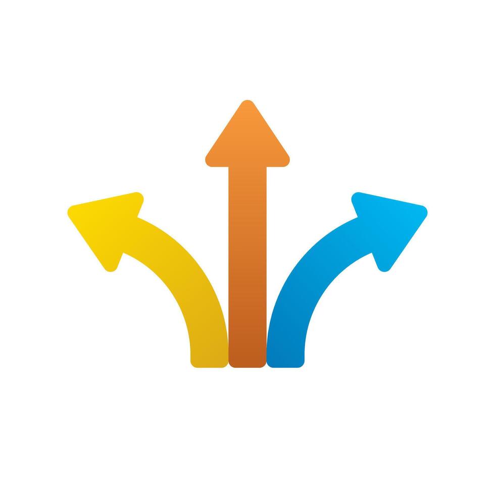 Three way arrow color icon in rounded corner vector