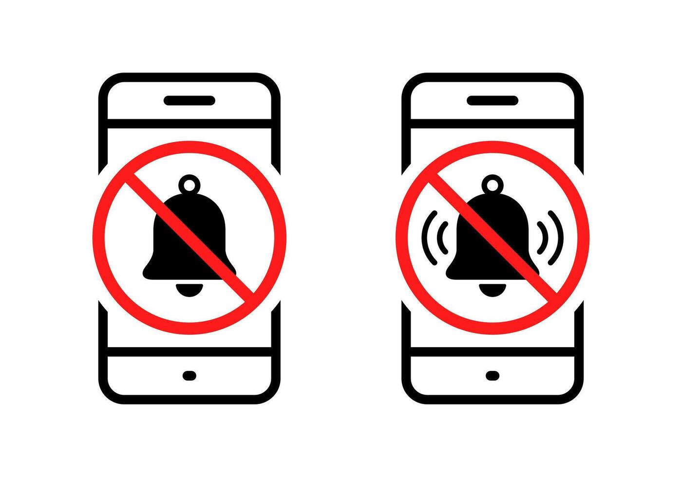 Bell with forbidden sign on phone screen icon. Notification off symbol vector
