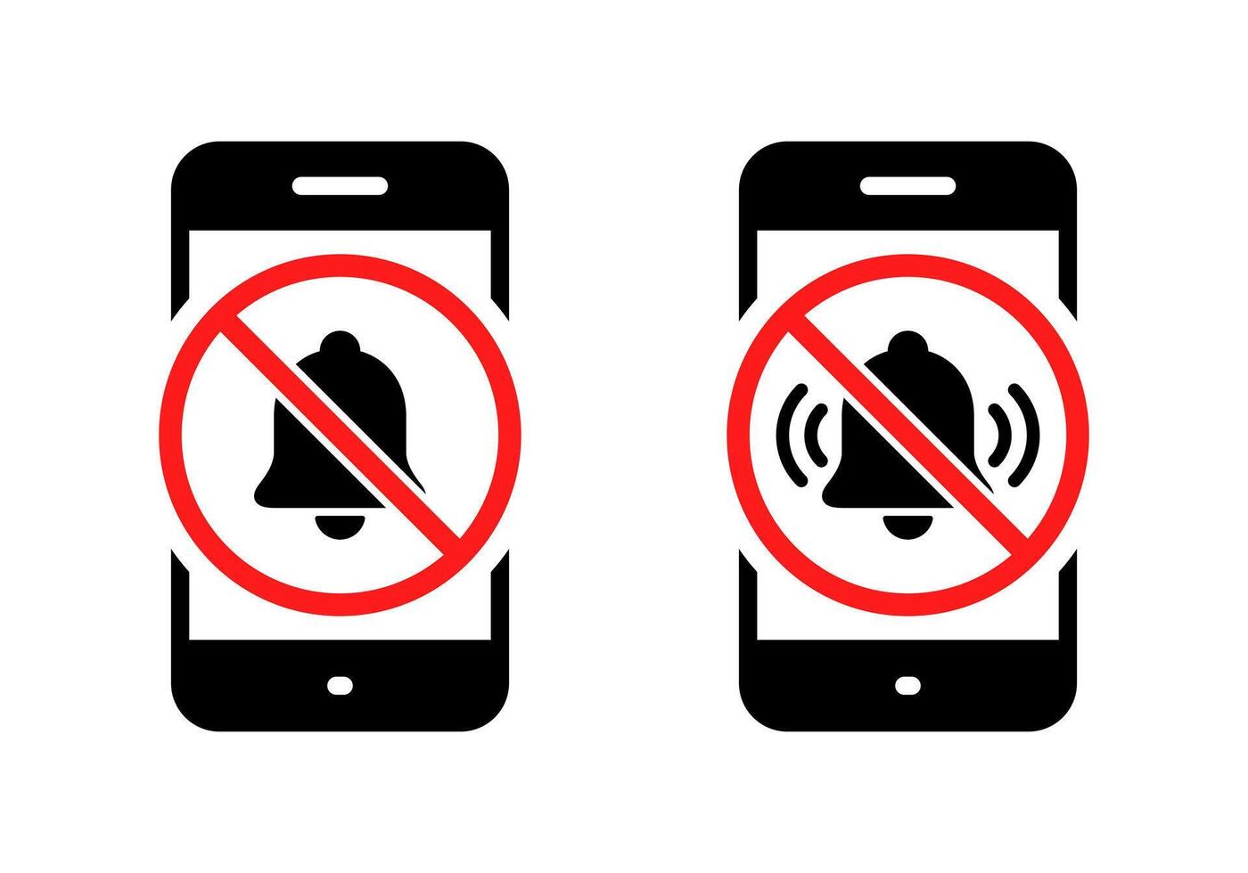 Bell forbidden on mobile phone screen icon. No notification sign symbol vector