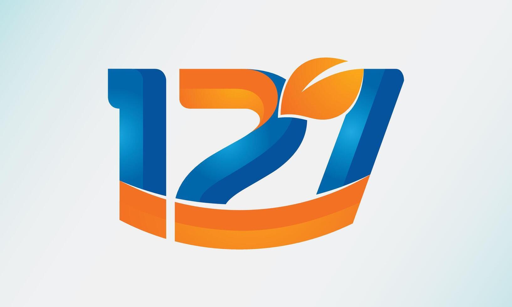 Number 127 Logo Design, blue orange logo vector