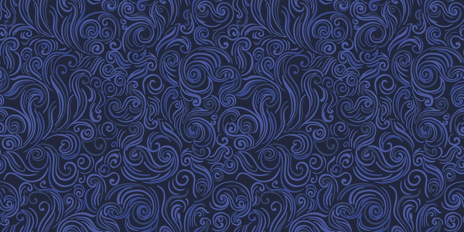 Texture twisted line shape seamless pattern. hand drawing unique graphics and curved smooth lines. Dark blue ornamental background vector