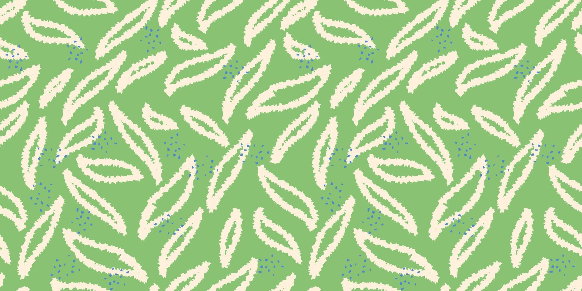 Abstract seamless pattern featuring hand drawn elongated shapes on a green background. Plain contemporary print. Minimalist designs for textile design, wrapping paper, and modern projects vector