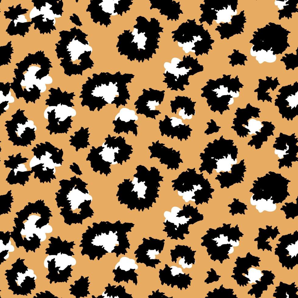 Stylish seamless pattern with black and white leopard-style spots on a rich orange background. Perfect print for fashion, textiles, wallpapers, and modern graphic design, vector