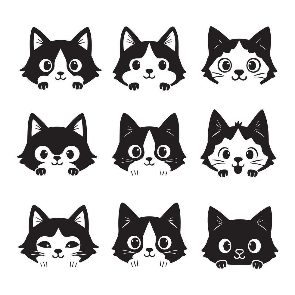 A cat face bundle silhouette vector