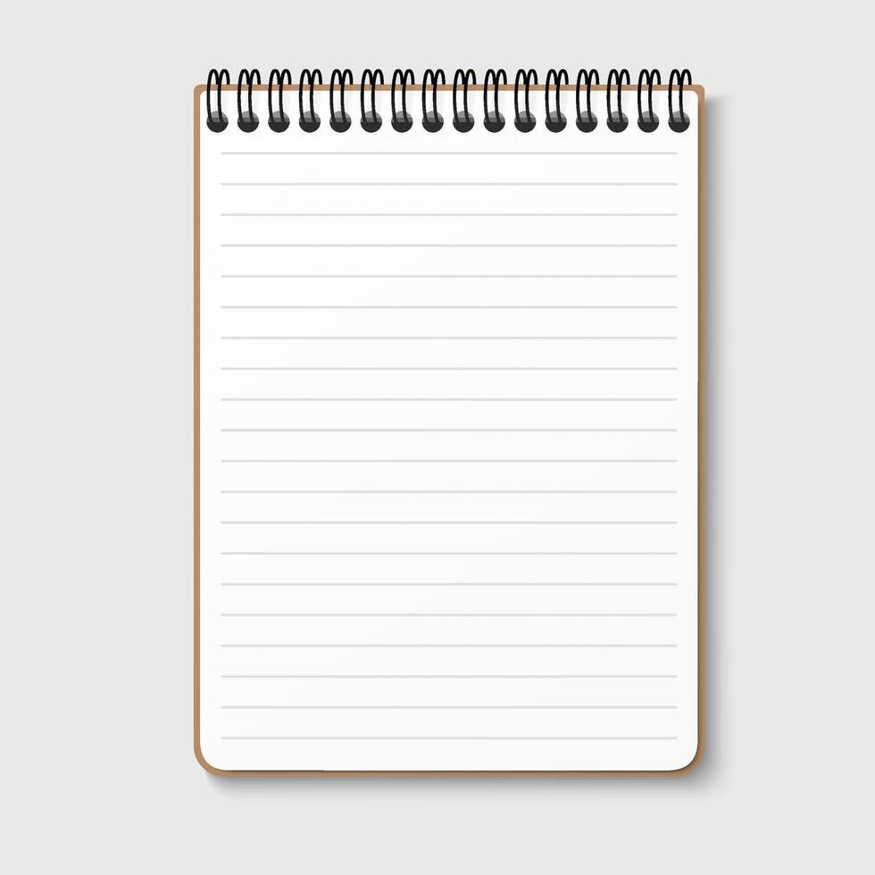 Notepad with a horizontal spring spiral. Notebook with a white lined sheet. Isolated illustration on a gray background vector