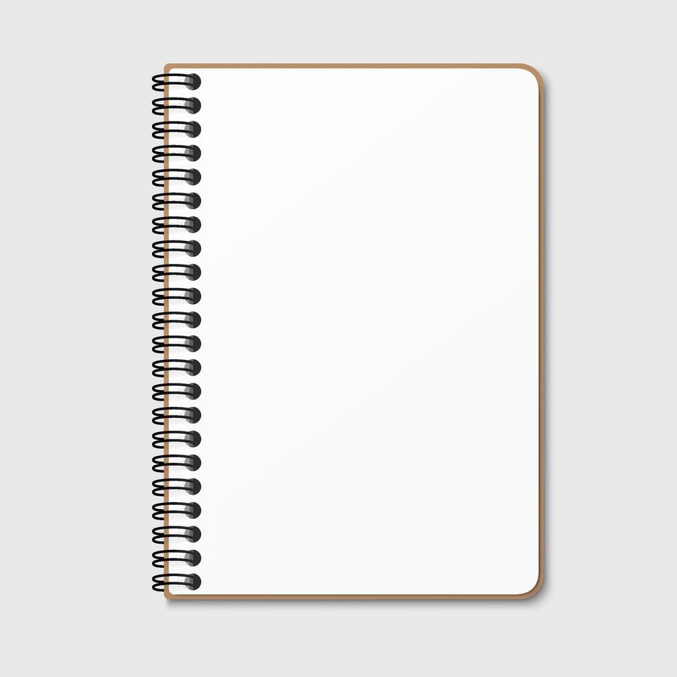 Notepad with a vertical spring spiral. Notebook with a blank white sheet. Gray background vector