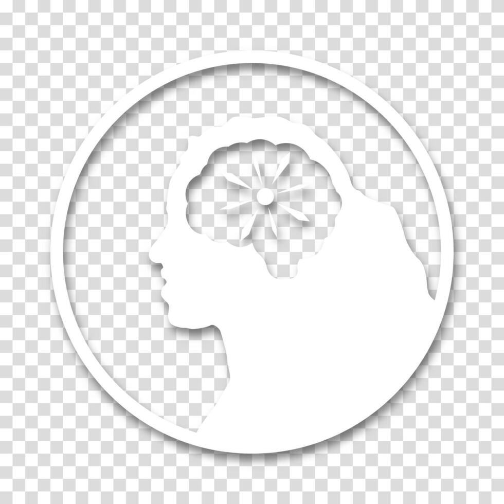 Medical icon featuring the head of a woman or girl in a circle. Paper cut style with a shadow, symbolizing psychological disorders and brain diseases. vector