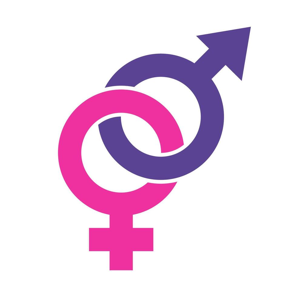 Male and female gender icons united as a sign on white background. Symbol of gender equality and relationships in papercut style. Ideal for social concepts, design projects, awareness. vector