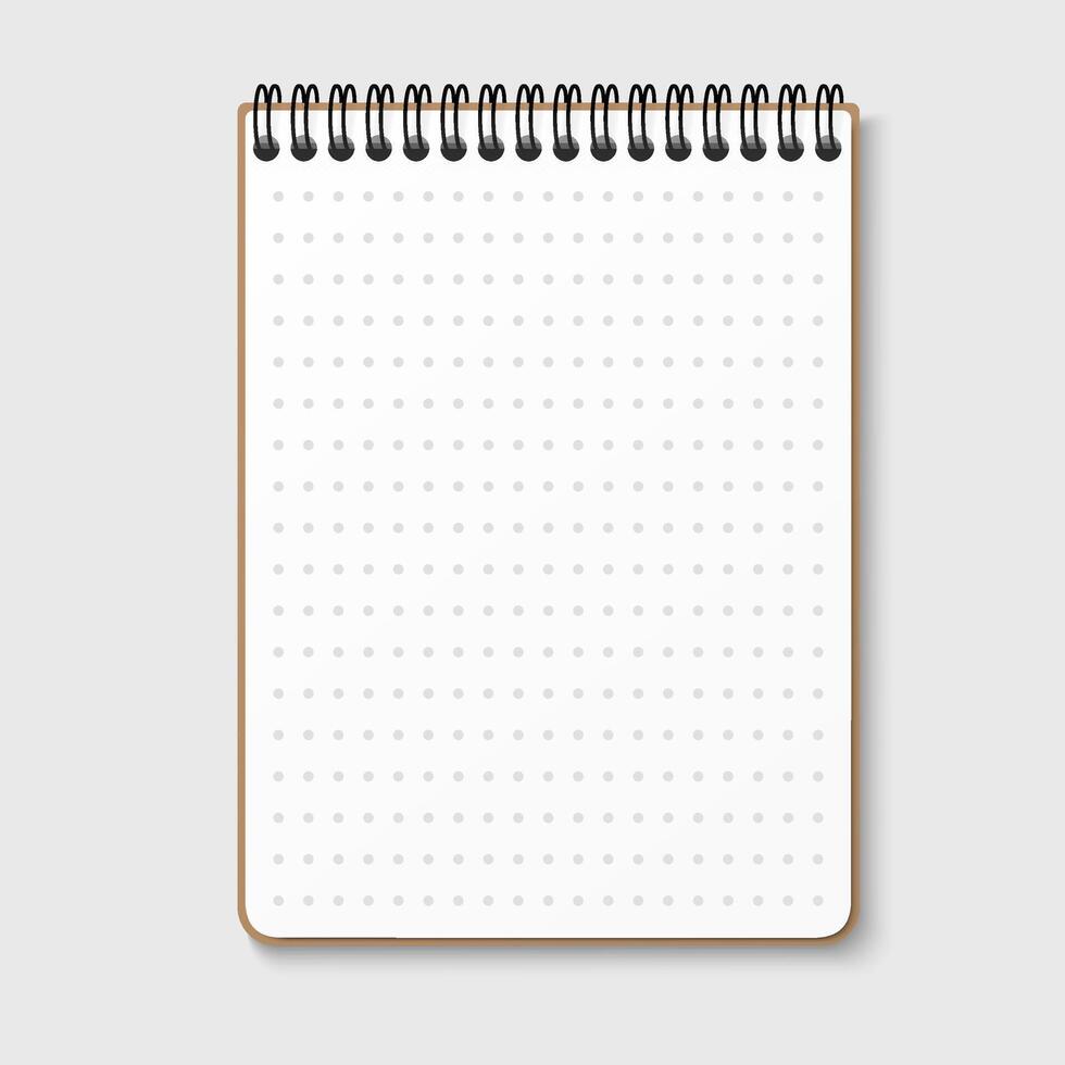 Notepad with a horizontal spring spiral. Notebook with a white dotted sheet. Isolated illustration on a gray background vector