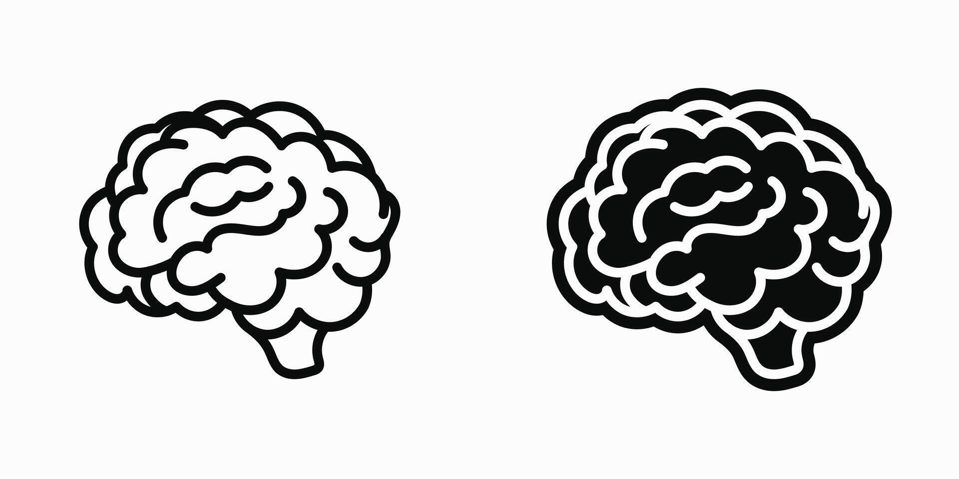 Brain black icon set. Clipart illustration. For web site or mobile app vector