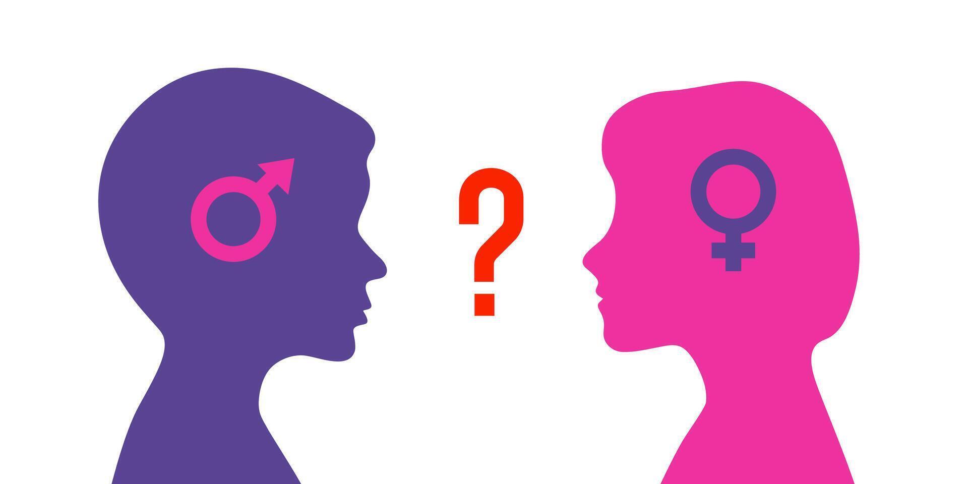 Silhouettes of boy and girl symbolizing gender identity in modern society. A message of diversity, equality, and inclusion in multigender and multicultural relationships and communities vector