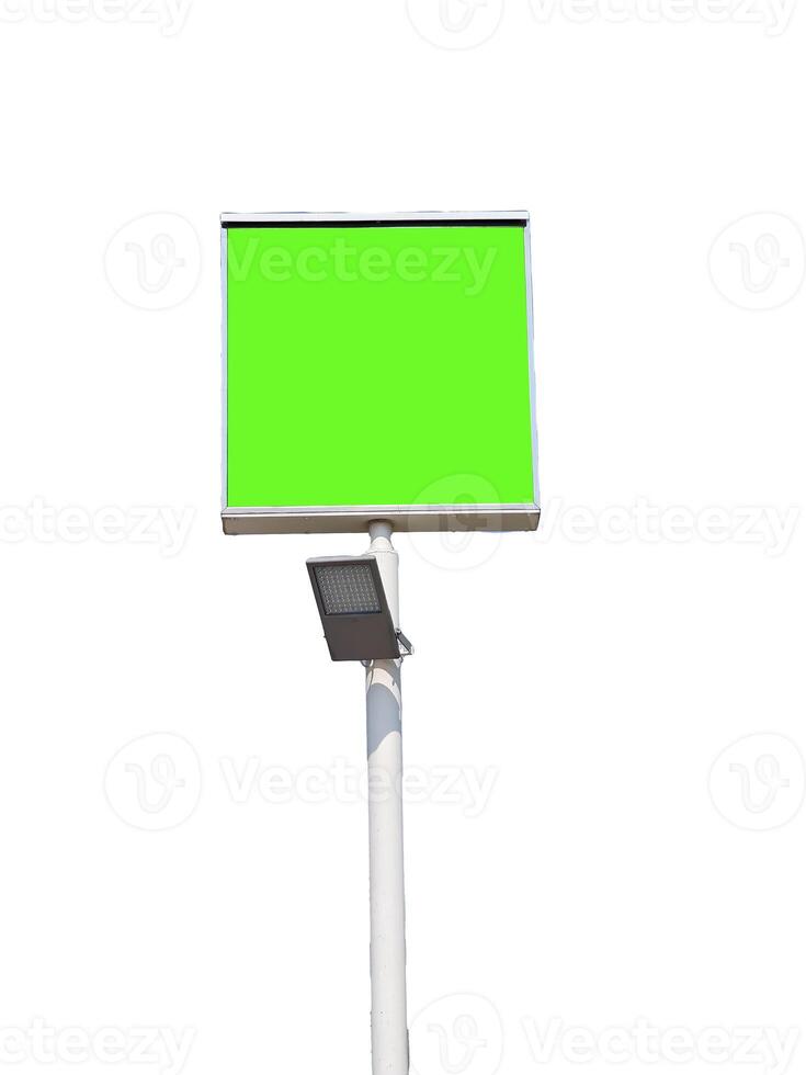 Bright Green Blank Sign on White Background for Advertising and Branding Concepts photo