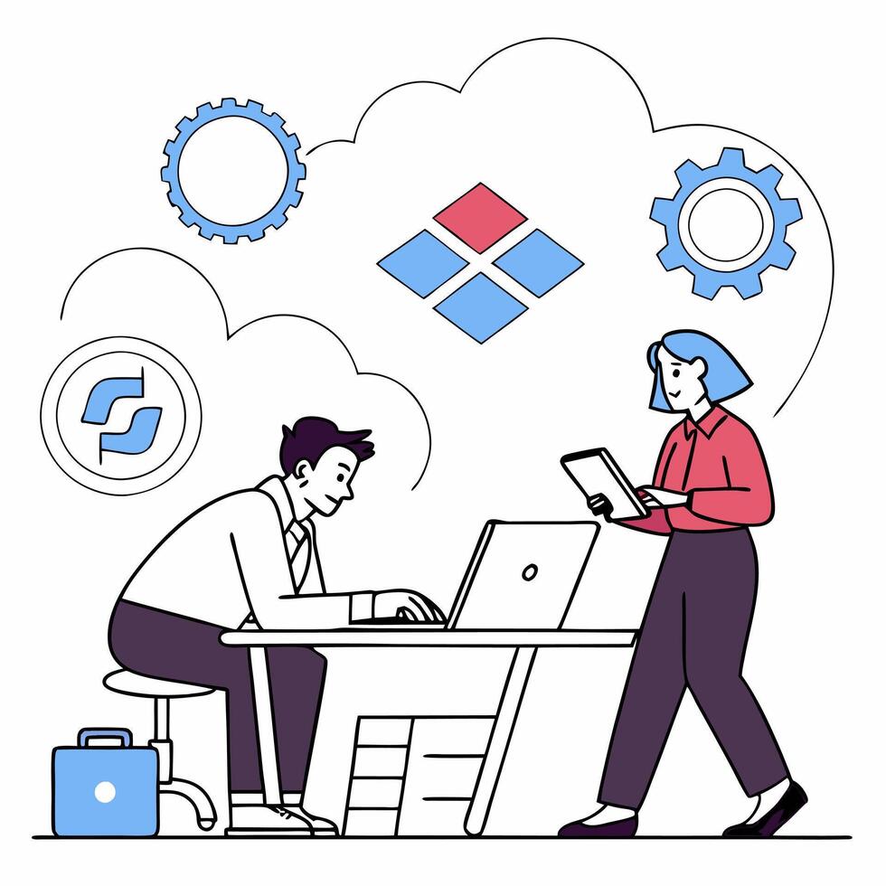 Teamwork concept. Project management and partnership metaphor. Minimalistic flat style. vector