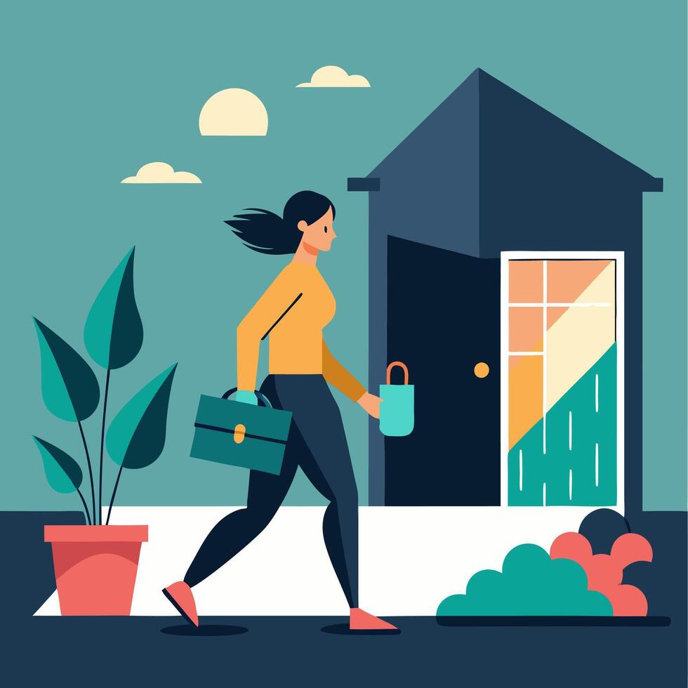 A girl uses smart home system image. Cartoon style vector