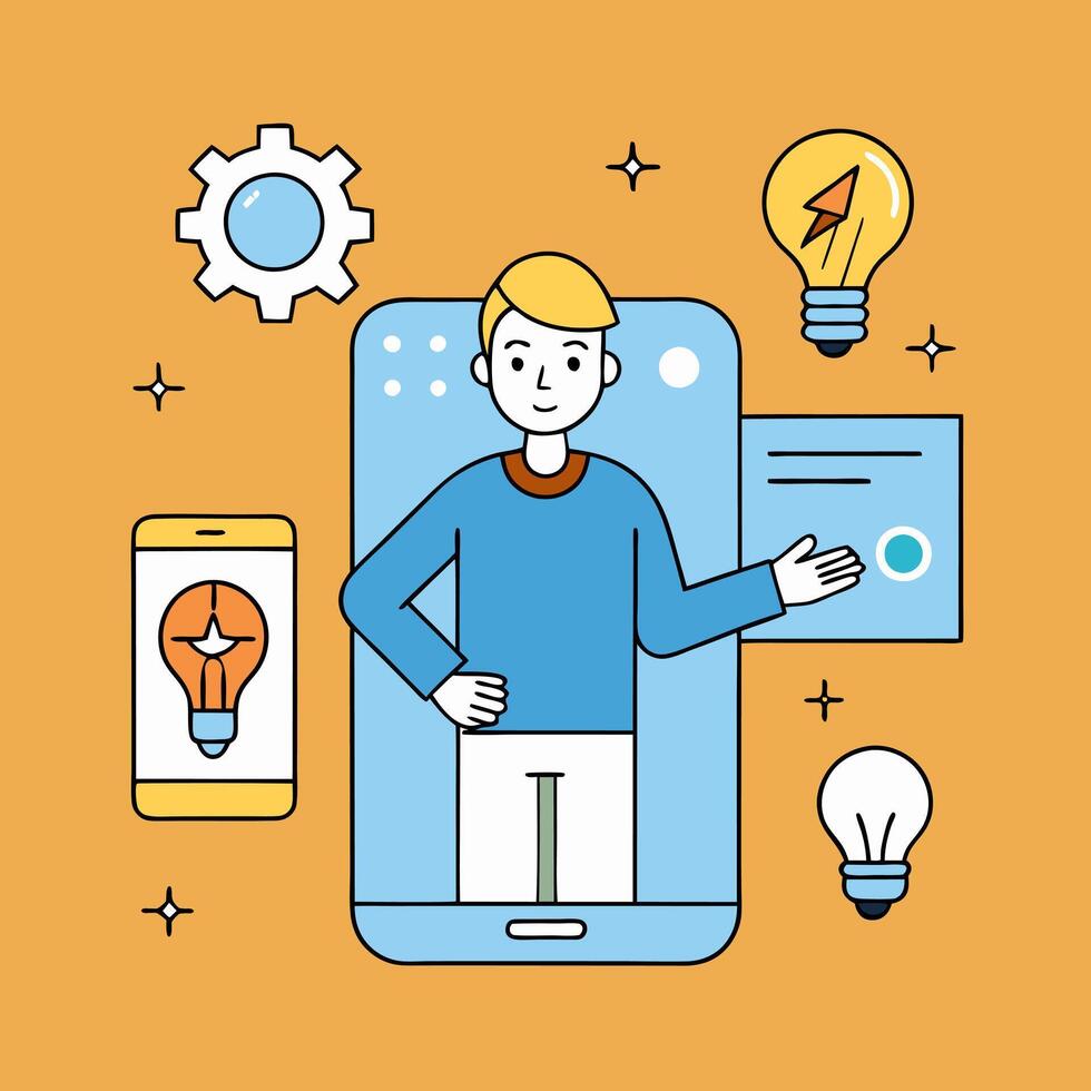 User being inspired by the possibilities of an app vector