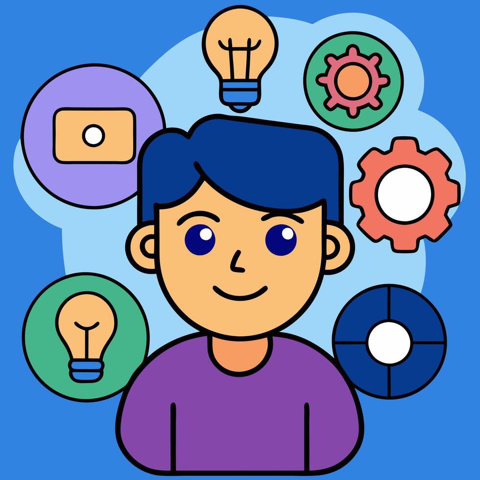 User being inspired by the possibilities of an app. Cartoon style vector