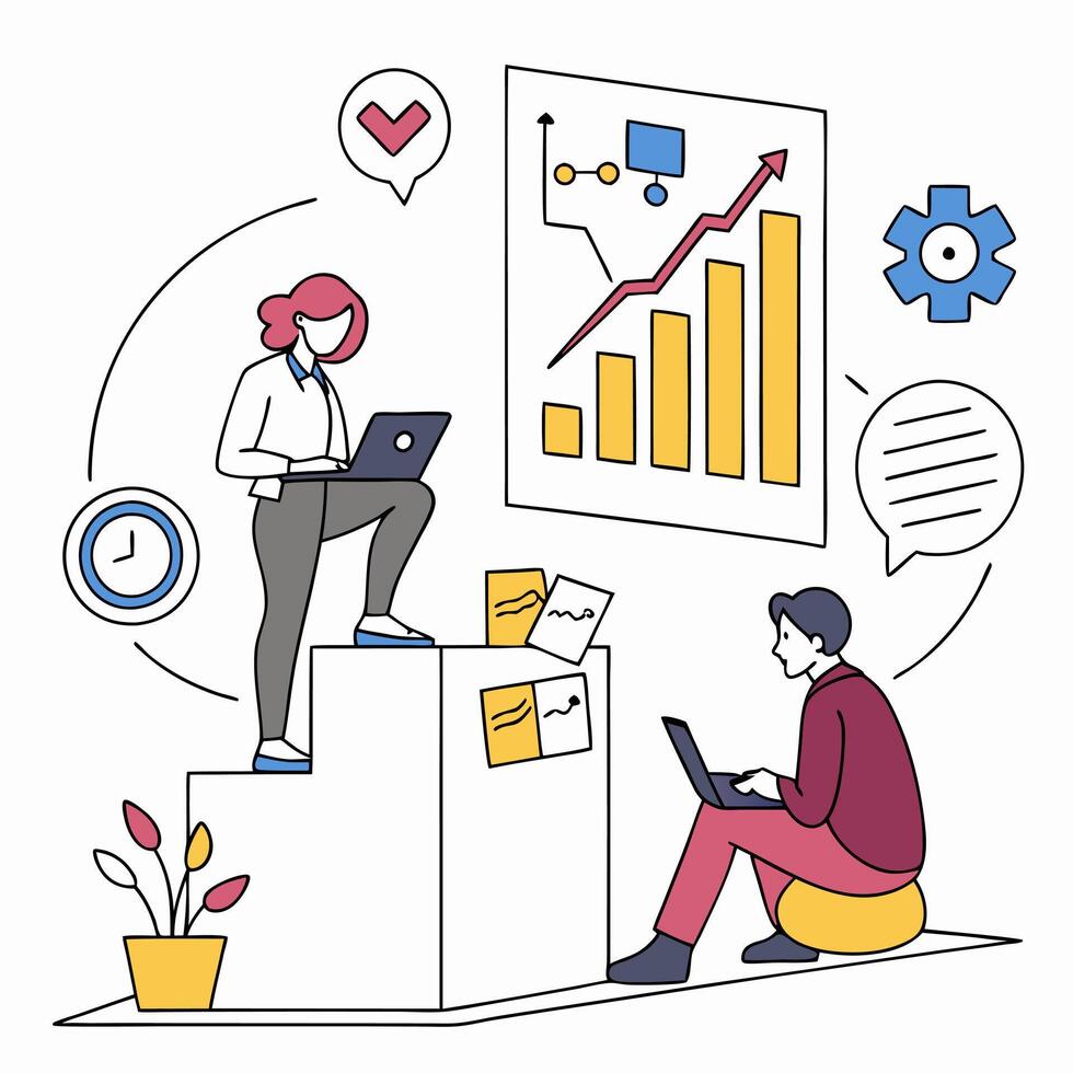 Generic productivity illustration for a tech company. vector