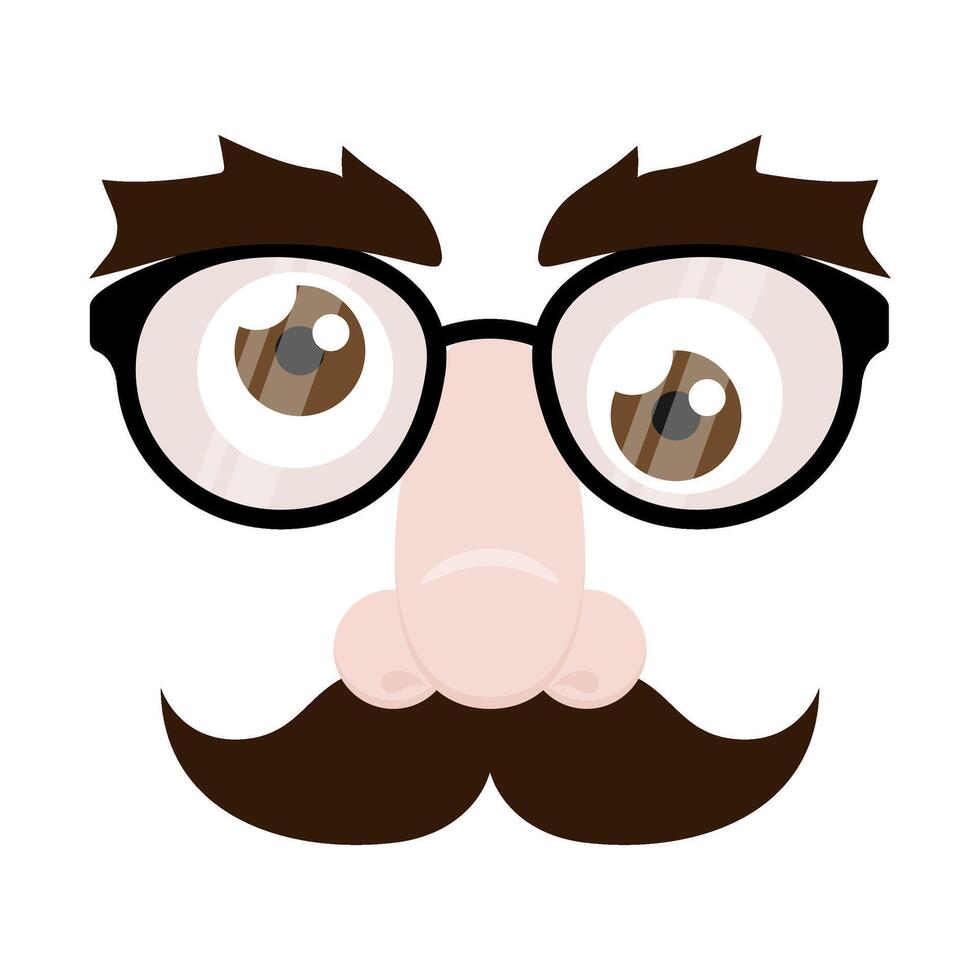 Funny glasses with eyebrows, nose and mustache. April Fools' Day photo mask. illustration vector