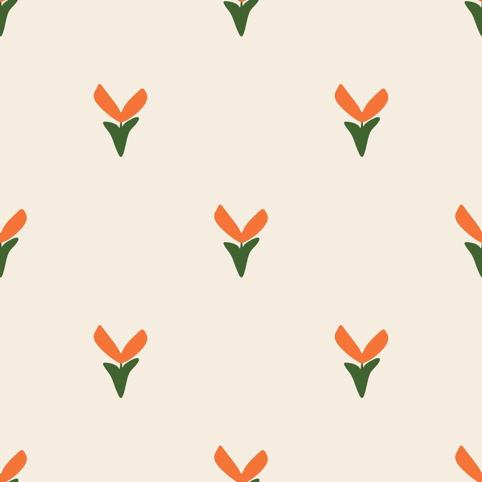 seamless simple orange tulip flowers pattern background vector