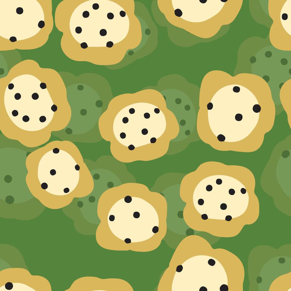 seamless cute hand drawn flowers pattern on green background vector