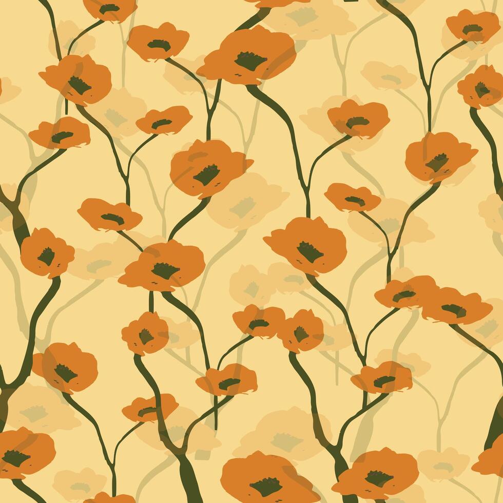 seamless hand drawn tiny yellow flowers pattern background vector