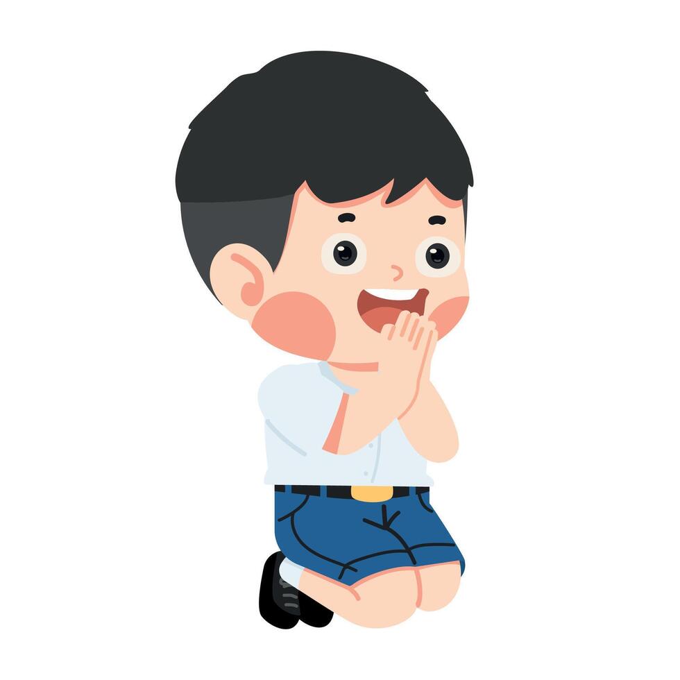 Kid is praying while sitting on the floor vector