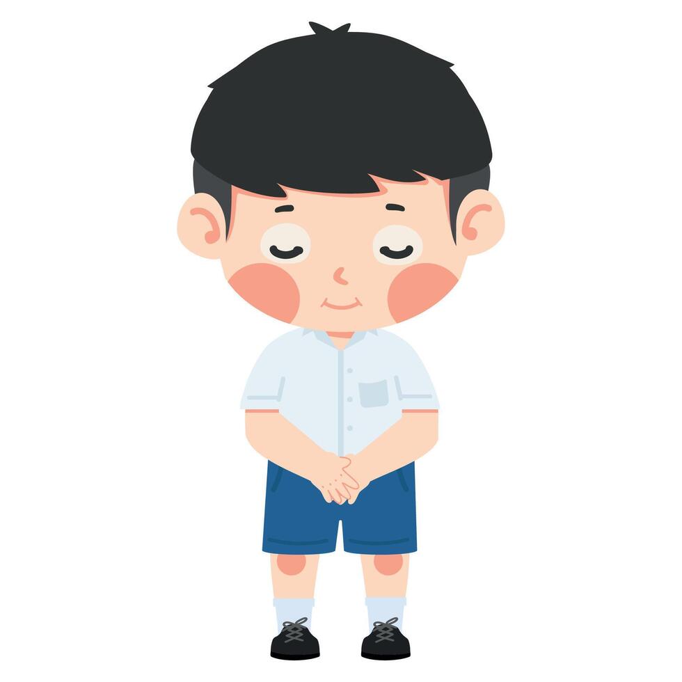 Kid bowing apology bow paying respect cartoon vector