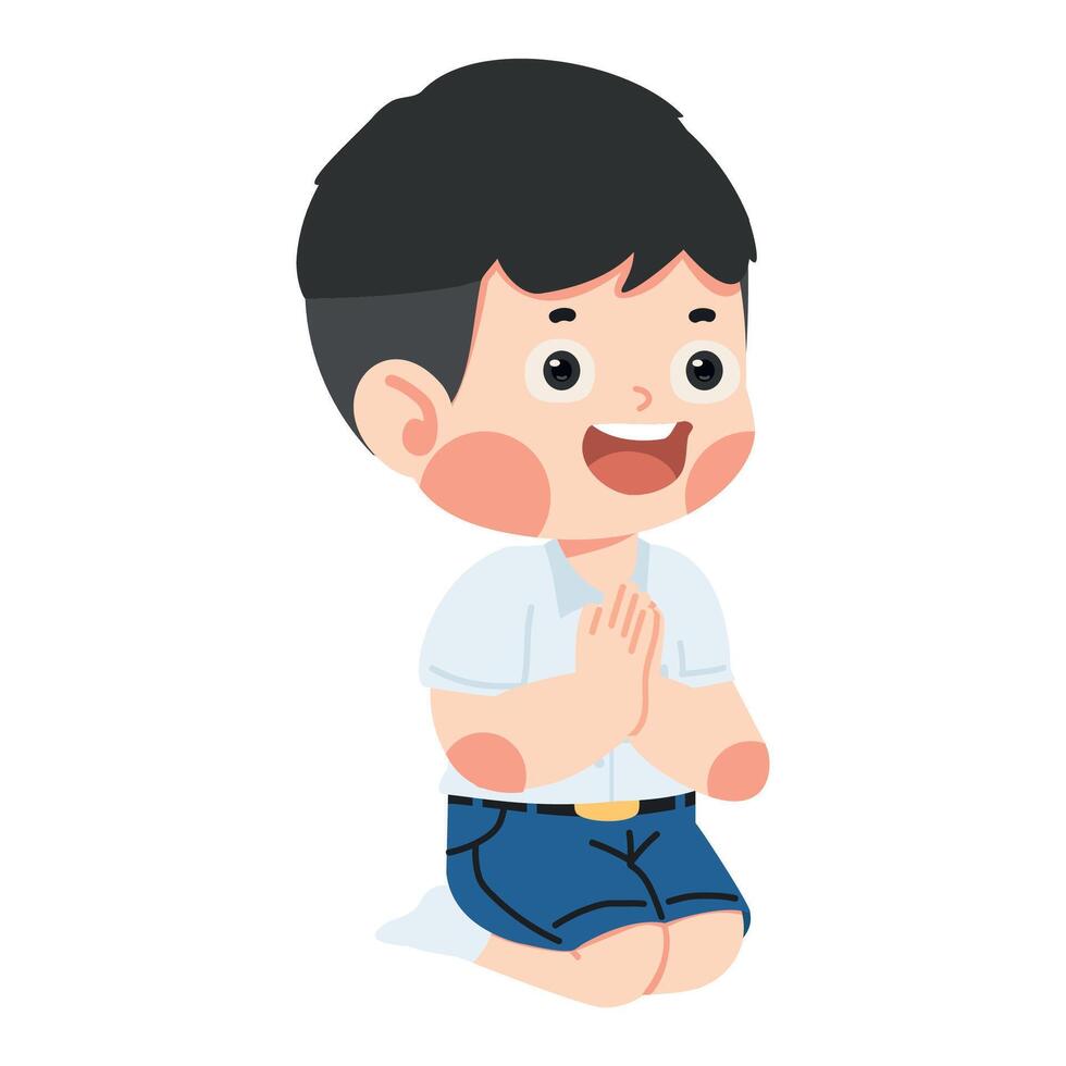 boy is praying while sitting on the floor vector