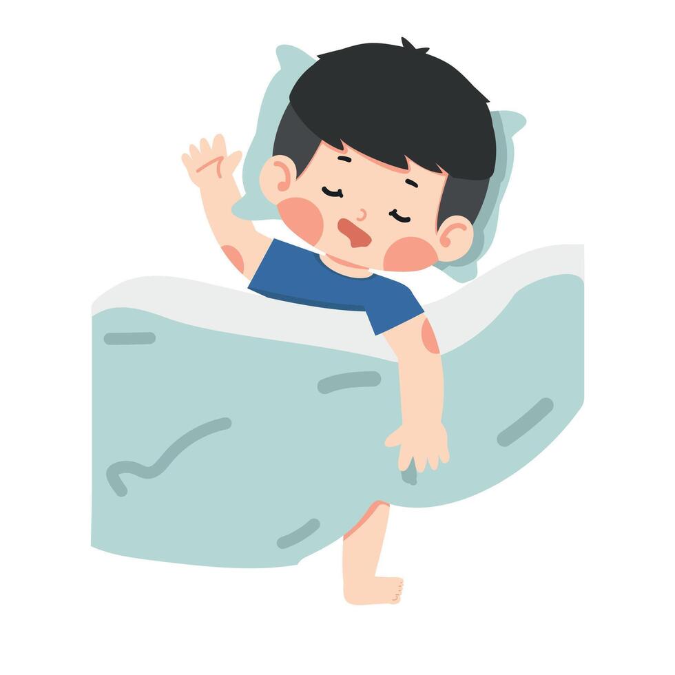 boy sleeping on bed in bedroom vector