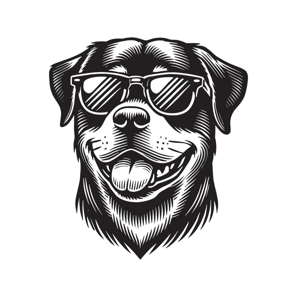 Rottweiler Dog Wearing Sunglasses Design Black and White vector