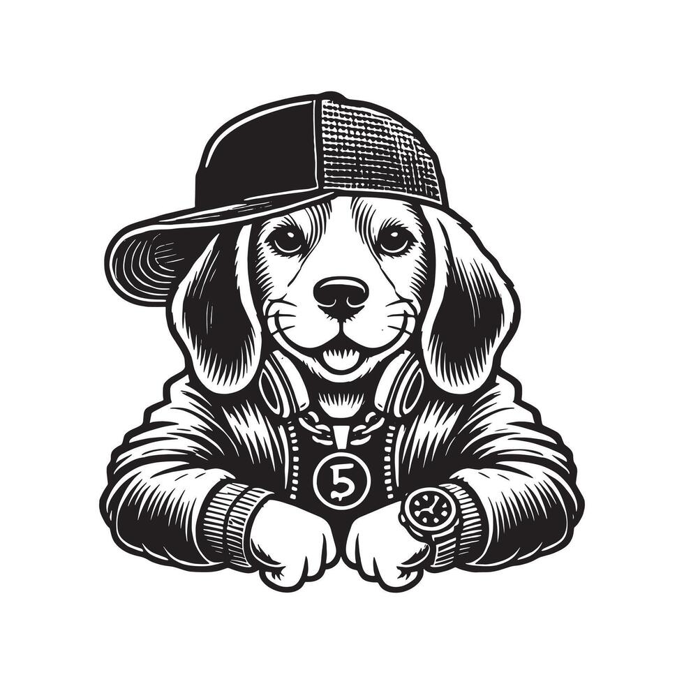 Beagle Rapper and hat Dog design vector